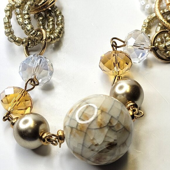 Gold Beads and White Pearls Long Necklace - Picture 11 of 16